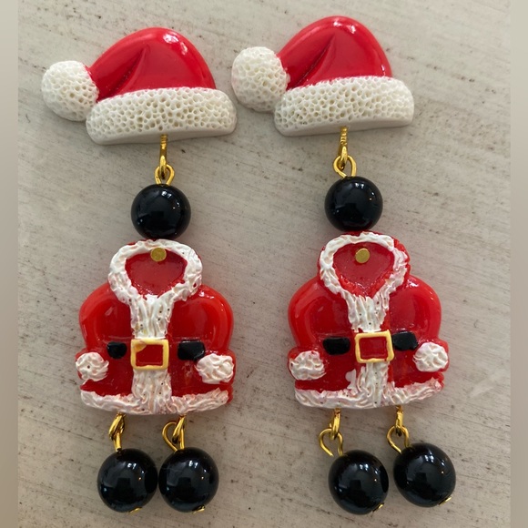 Holiday Mr Santa Claus earrings Christmas joyful holly bright fun unique long - Picture 1 of 4